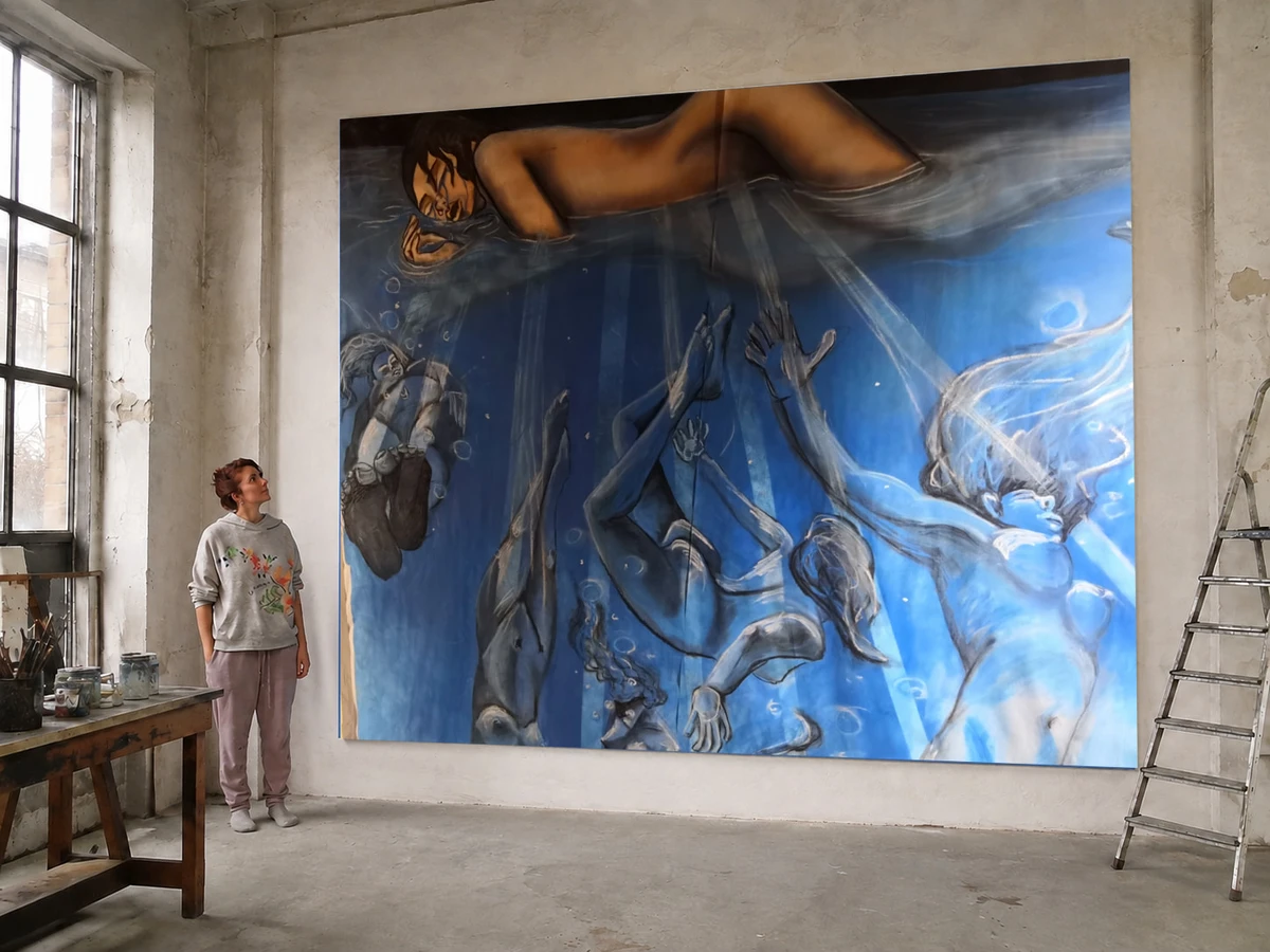 Femme nue — l'artiste et l'œuvre à l'atelier